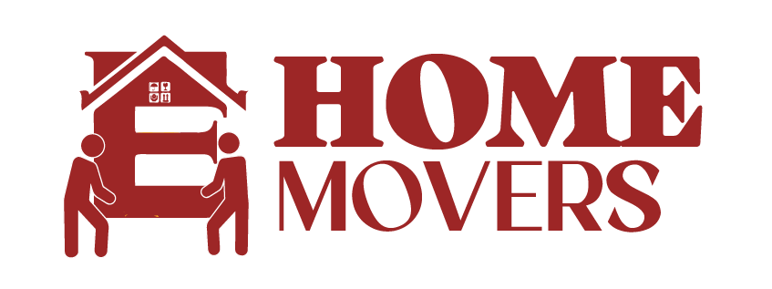Logo for Home Movers: two figures carry furniture beside a red house outline, with bold red 'HOME MOVERS' text.